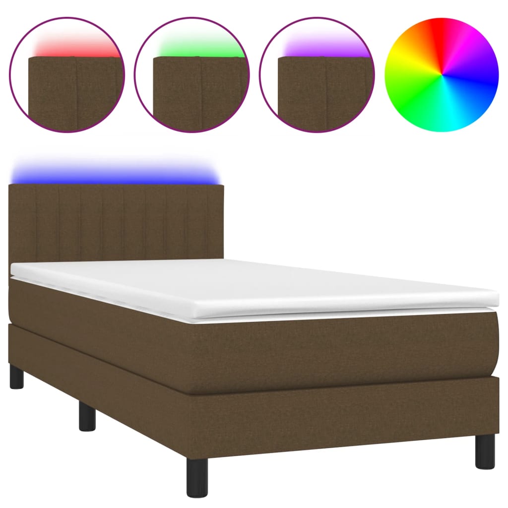 Krevet box spring s madracem LED tamnosmeđi 80 x 200 cm tkanina