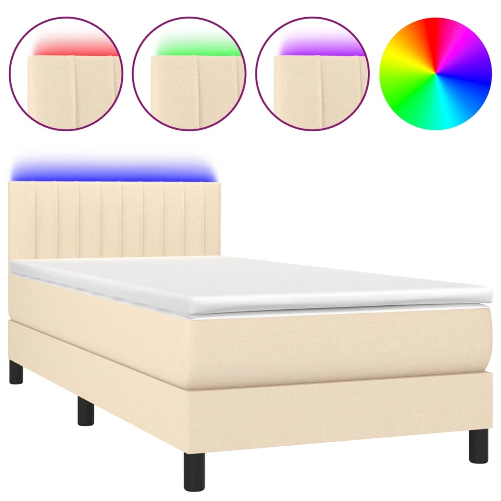 Krevet box spring s madracem LED krem 80 x 200 cm od tkanine