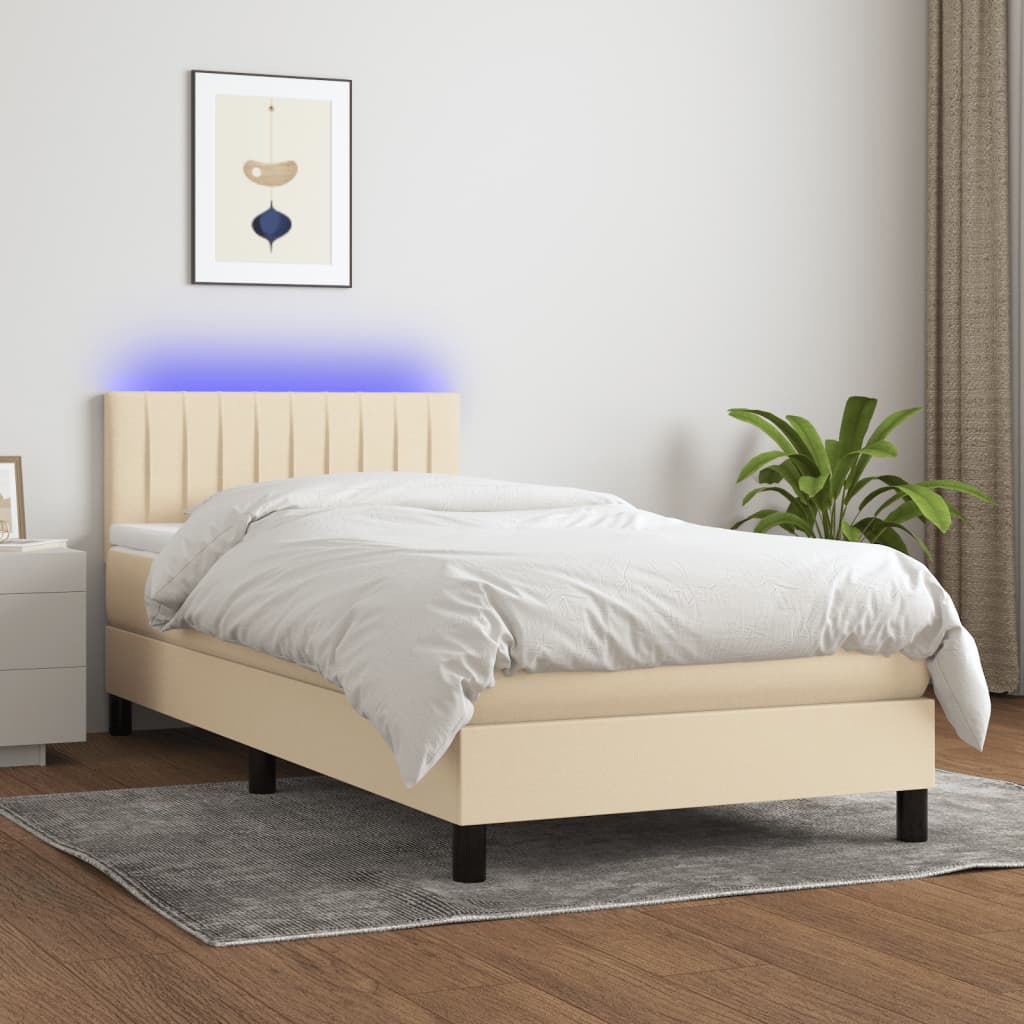 Krevet box spring s madracem LED krem 80 x 200 cm od tkanine