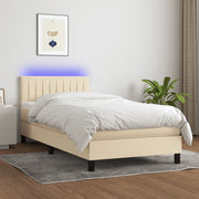 Krevet box spring s madracem LED krem 80 x 200 cm od tkanine