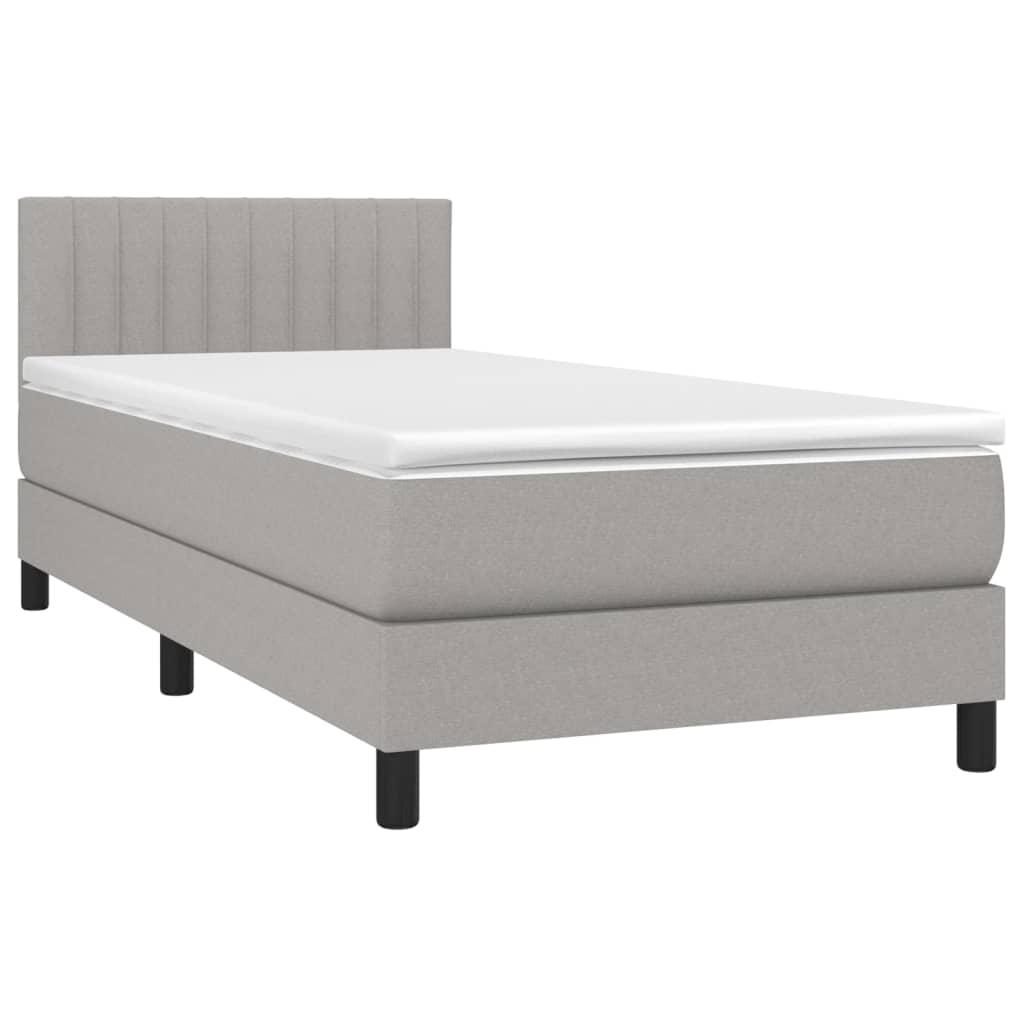 Krevet box spring s madracem LED svjetlosivi 90x190 cm tkanina