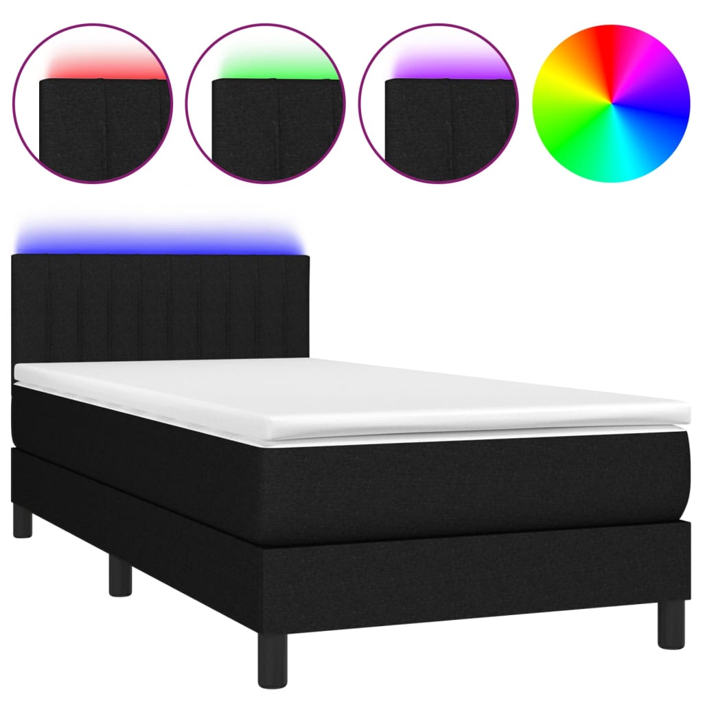 Krevet box spring s madracem LED crni 90x190 cm od tkanine