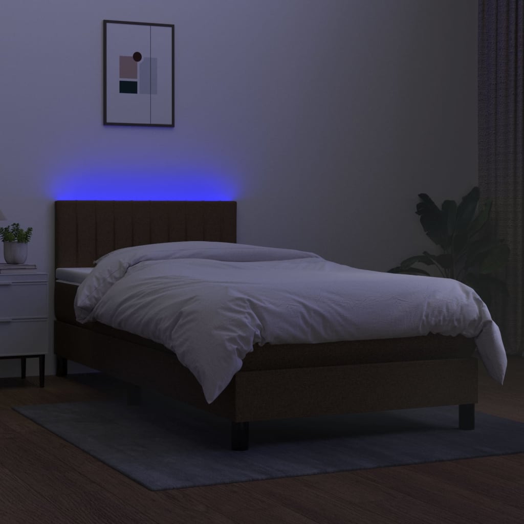 Krevet box spring s madracem LED tamnosmeđi 90x190 cm tkanina
