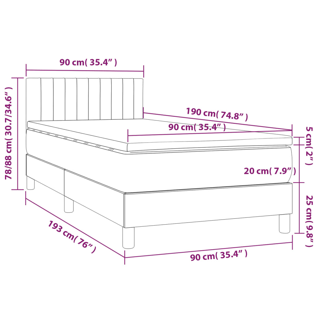 Krevet box spring s madracem LED tamnosmeđi 90x190 cm tkanina