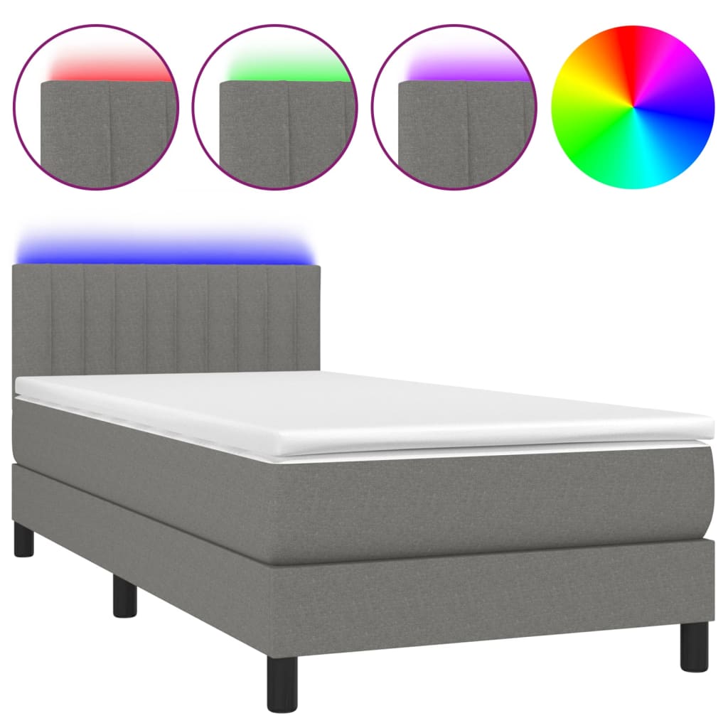 Krevet box spring s madracem LED tamnosivi 90x200 cm tkanina