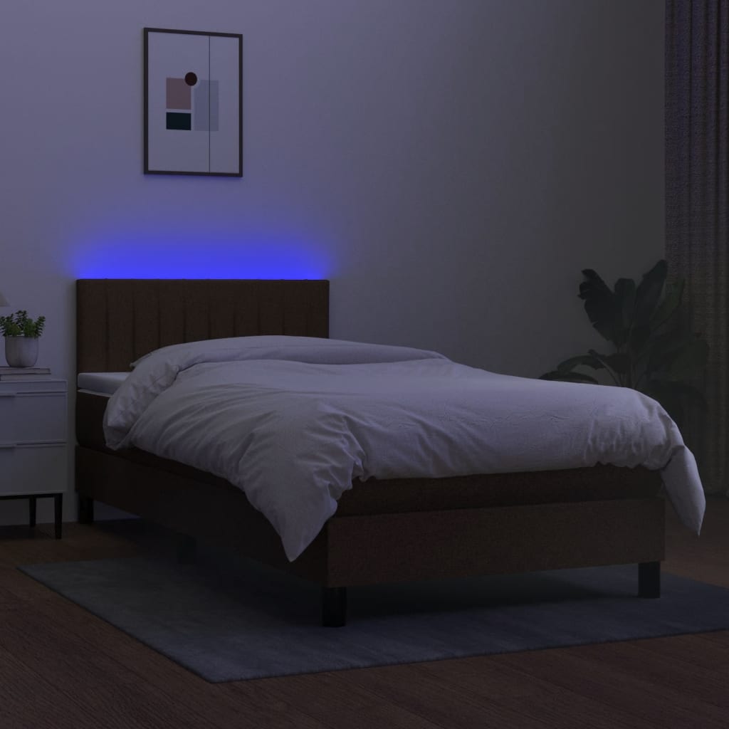 Krevet box spring s madracem LED tamnosmeđi 90x200 cm tkanina