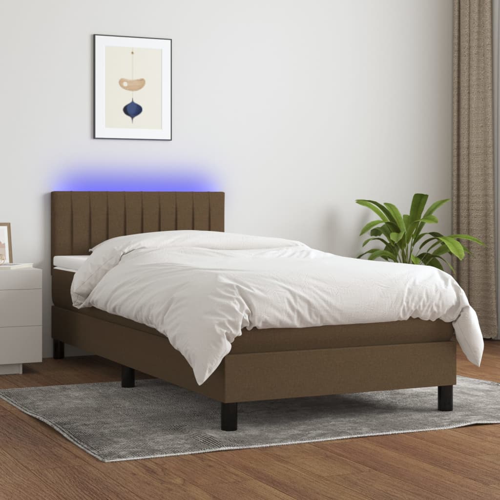 Krevet box spring s madracem LED tamnosmeđi 100x200 cm tkanina
