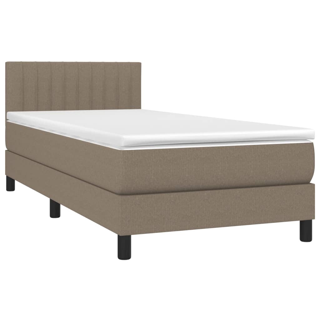 Krevet box spring s madracem LED smeđesivi 100x200 cm tkanina
