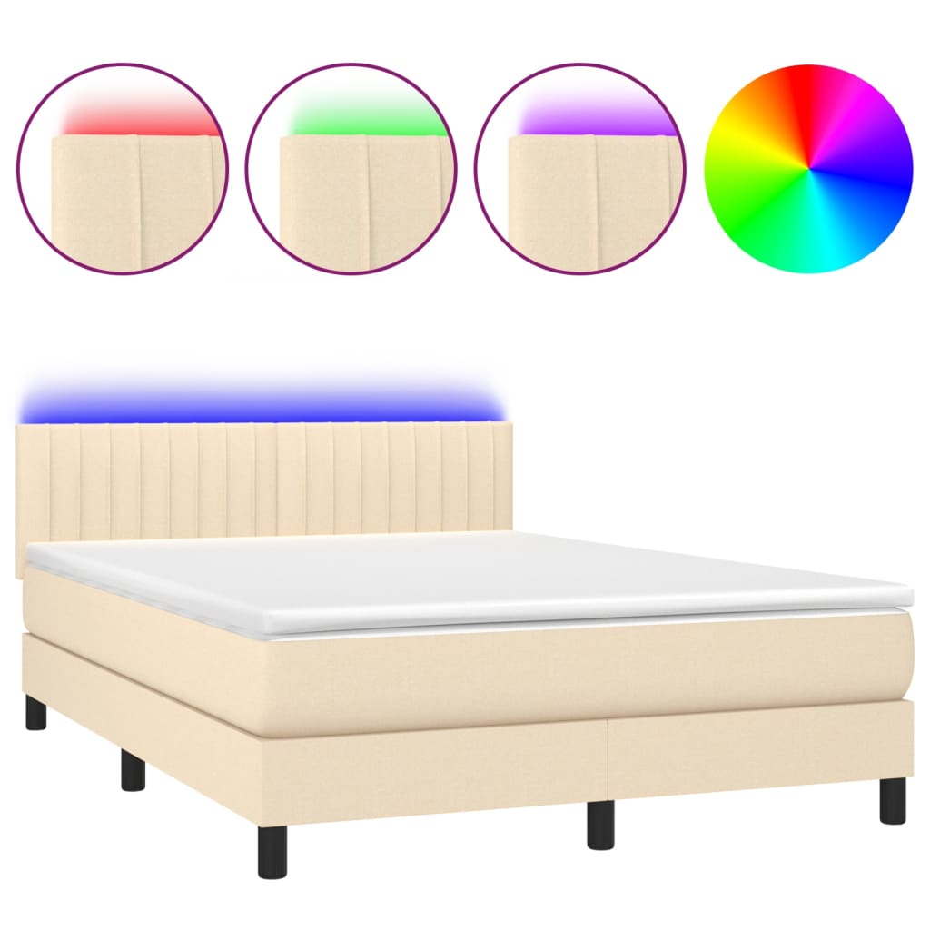 Krevet box spring s madracem LED krem 140x190 cm od tkanine