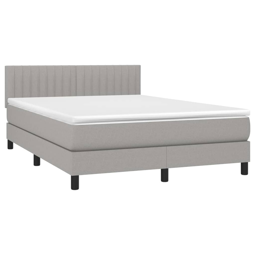 Krevet box spring s madracem LED svjetlosivi 140x200 cm tkanina