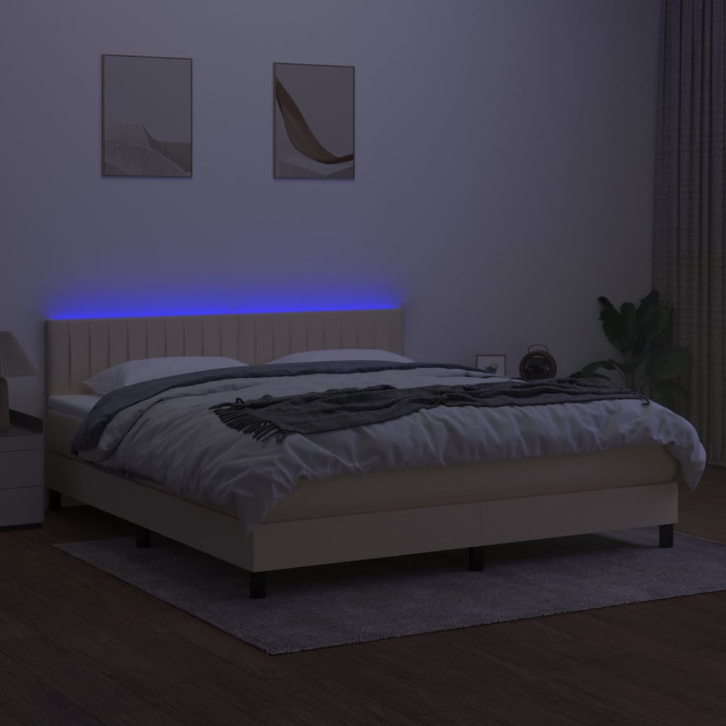 Krevet box spring s madracem LED krem 160x200 cm od tkanine