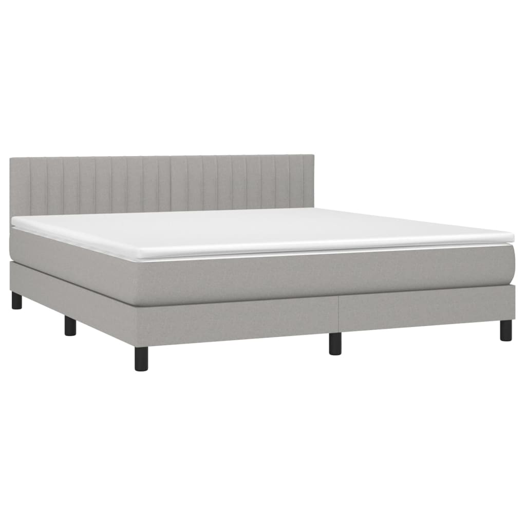 Krevet box spring s madracem LED svjetlosivi 180x200 cm tkanina