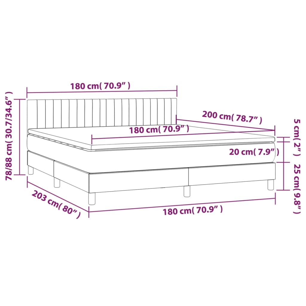 Krevet box spring s madracem LED tamnosivi 180x200 cm tkanina