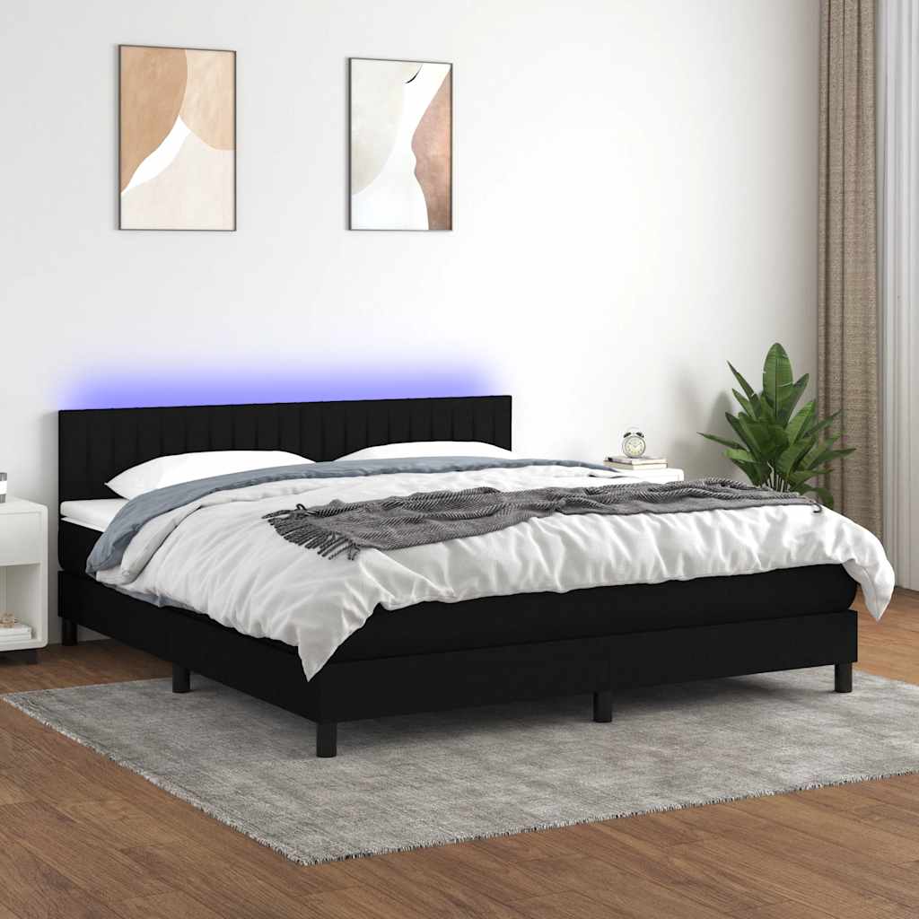 Krevet box spring s madracem LED crni 180x200 cm od tkanine