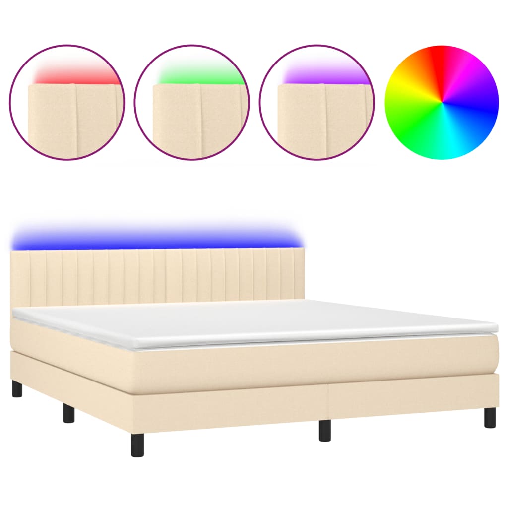 Krevet box spring s madracem LED krem 180x200 cm od tkanine