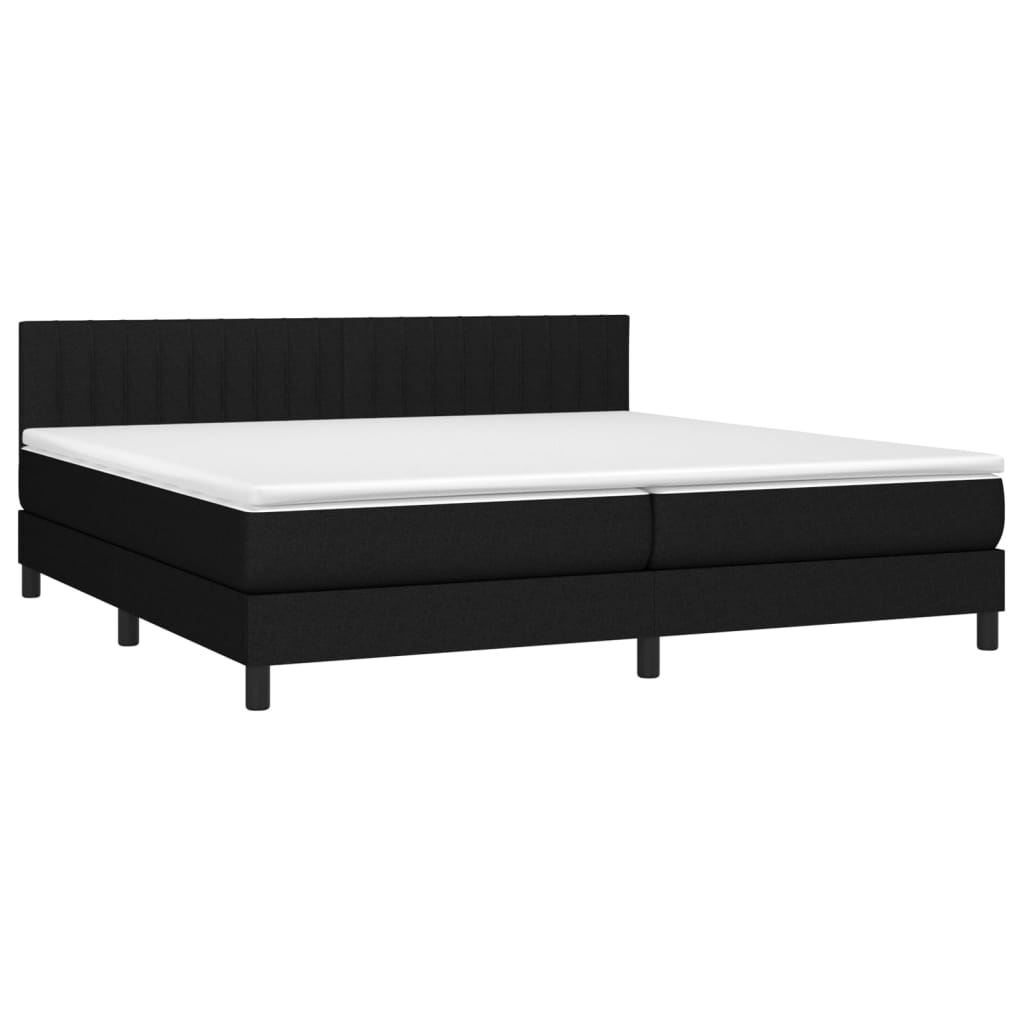 Krevet box spring s madracem LED crni 200x200 cm od tkanine