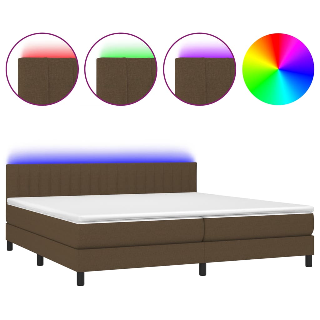 Krevet box spring s madracem LED tamnosmeđi 200x200 cm tkanina