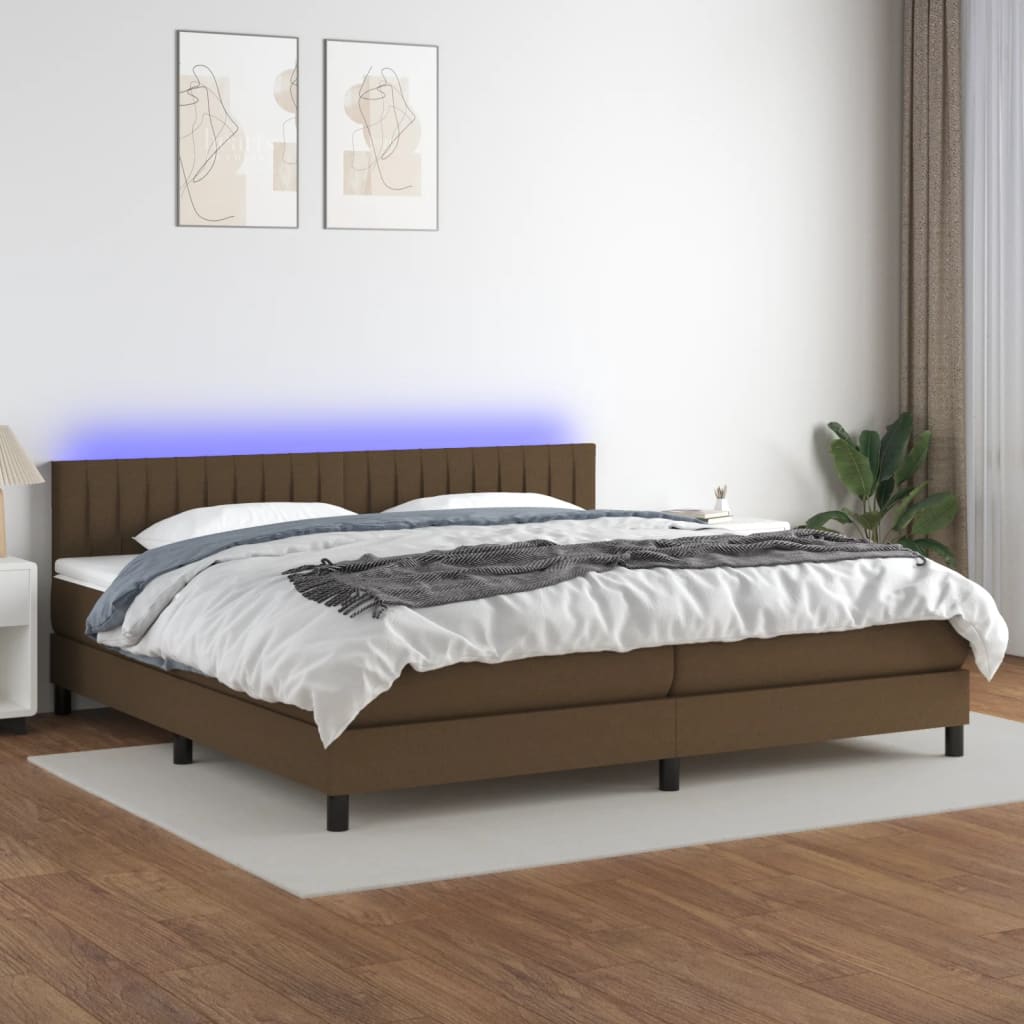 Krevet box spring s madracem LED tamnosmeđi 200x200 cm tkanina