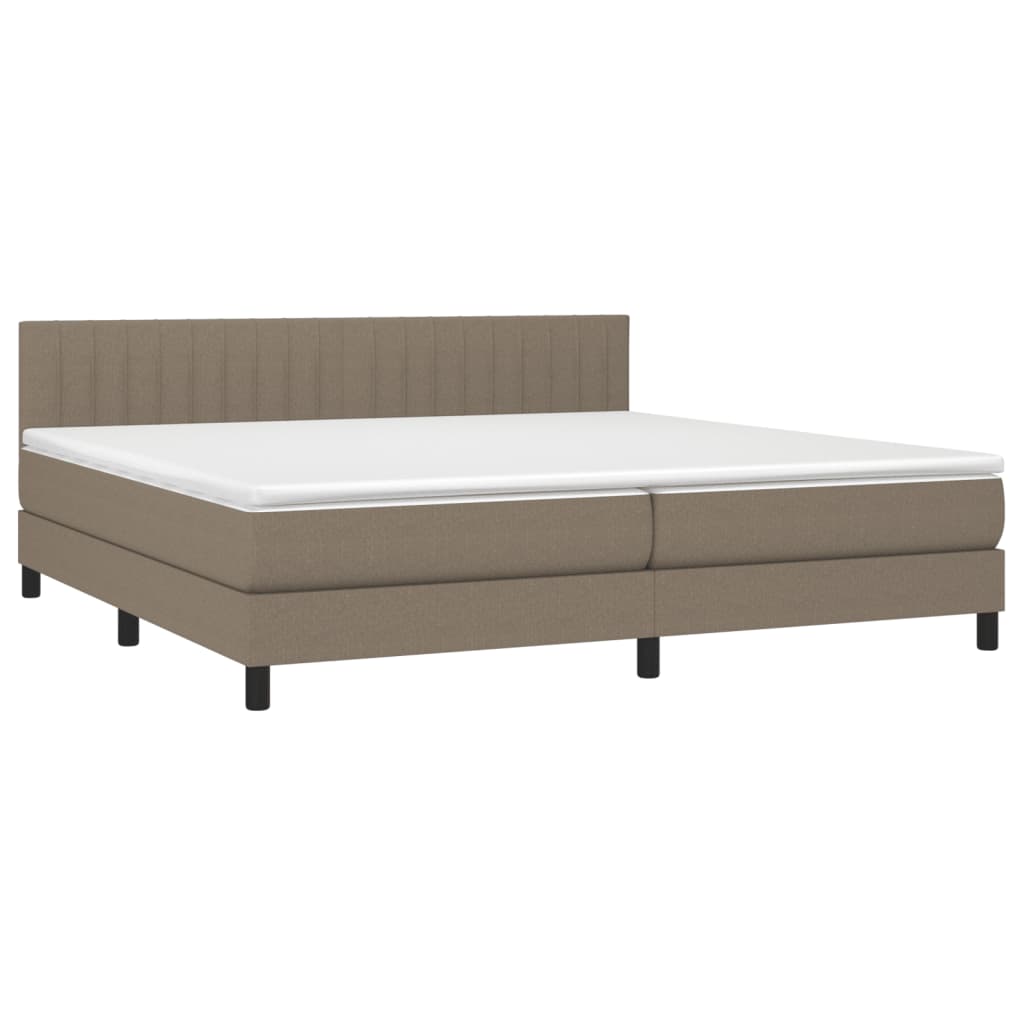 Krevet box spring s madracem LED smeđesivi 200x200 cm tkanina