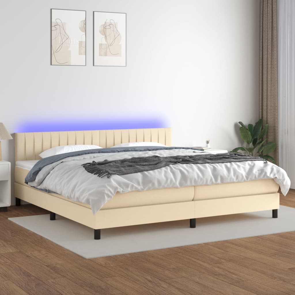 Krevet box spring s madracem LED krem 200x200 cm od tkanine
