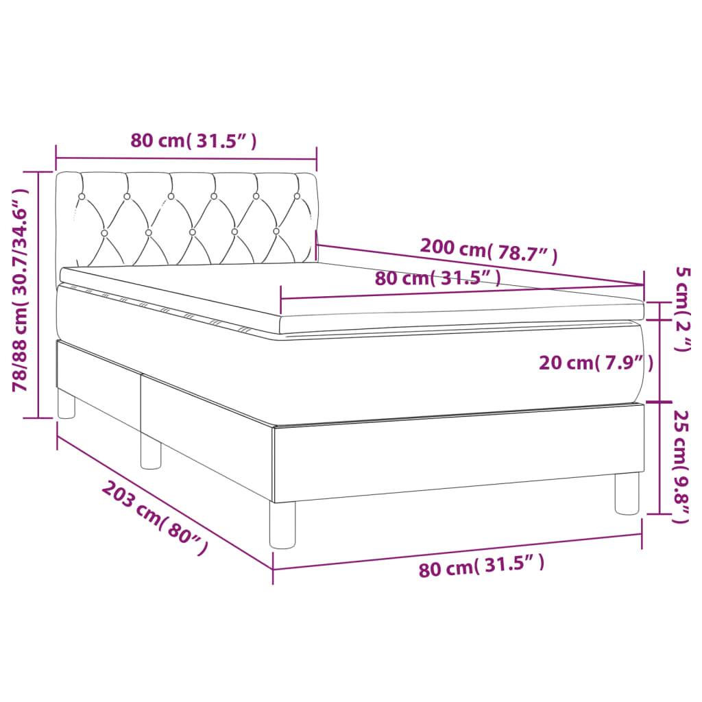 Krevet box spring s madracem LED tamnosivi 80 x 200 cm tkanina