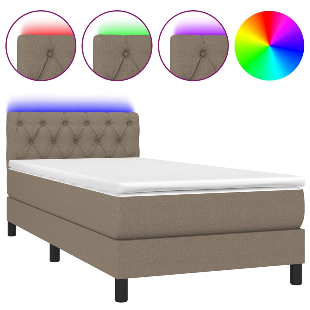 Krevet box spring s madracem LED smeđesivi 80 x 200 cm tkanina