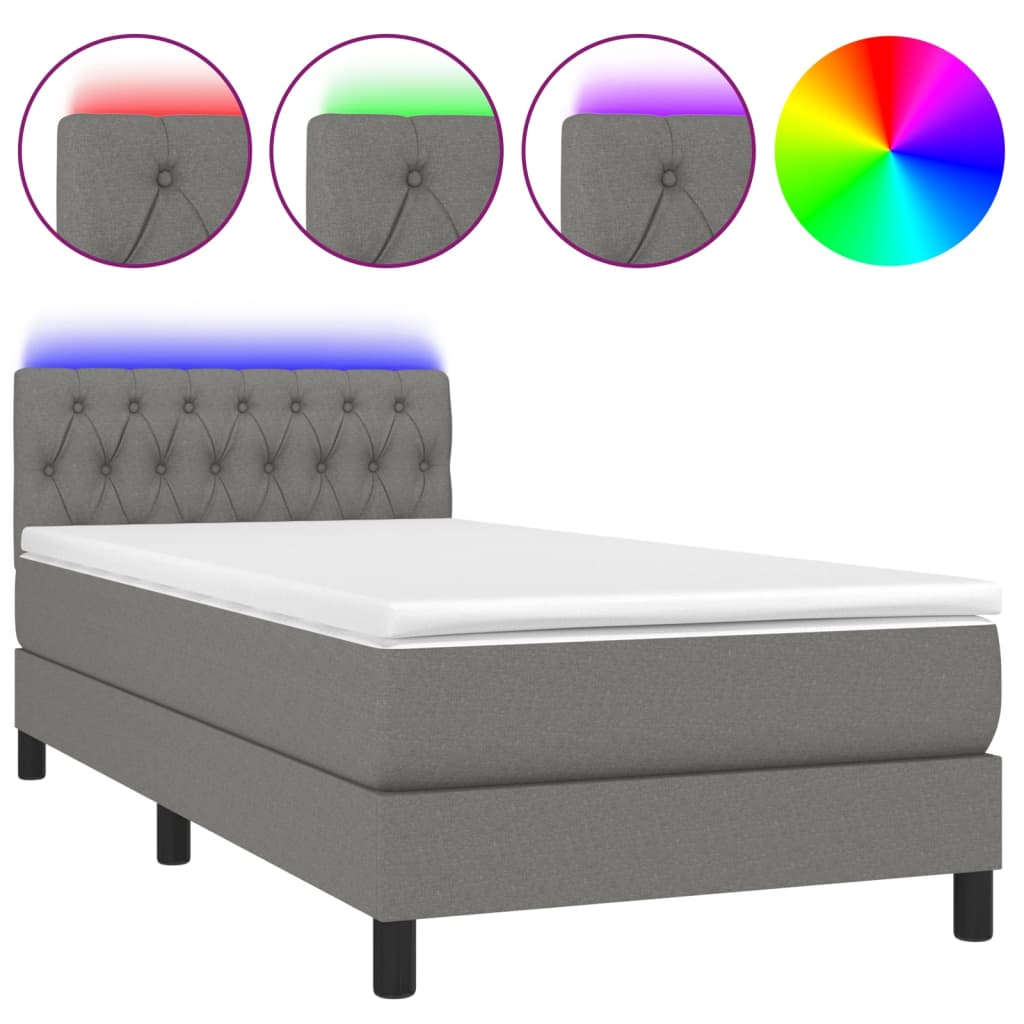 Krevet box spring s madracem LED tamnosivi 90x190 cm tkanina