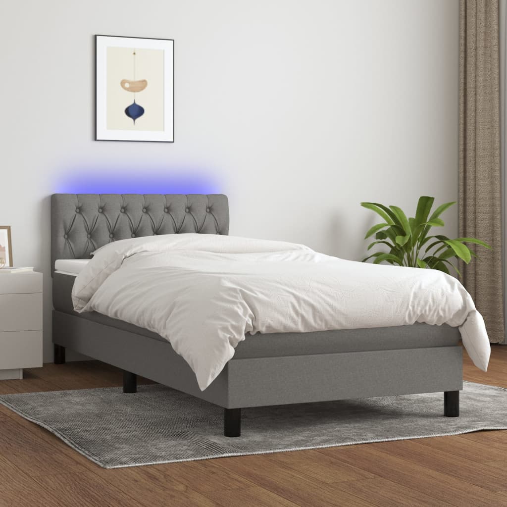 Krevet box spring s madracem LED tamnosivi 90x190 cm tkanina