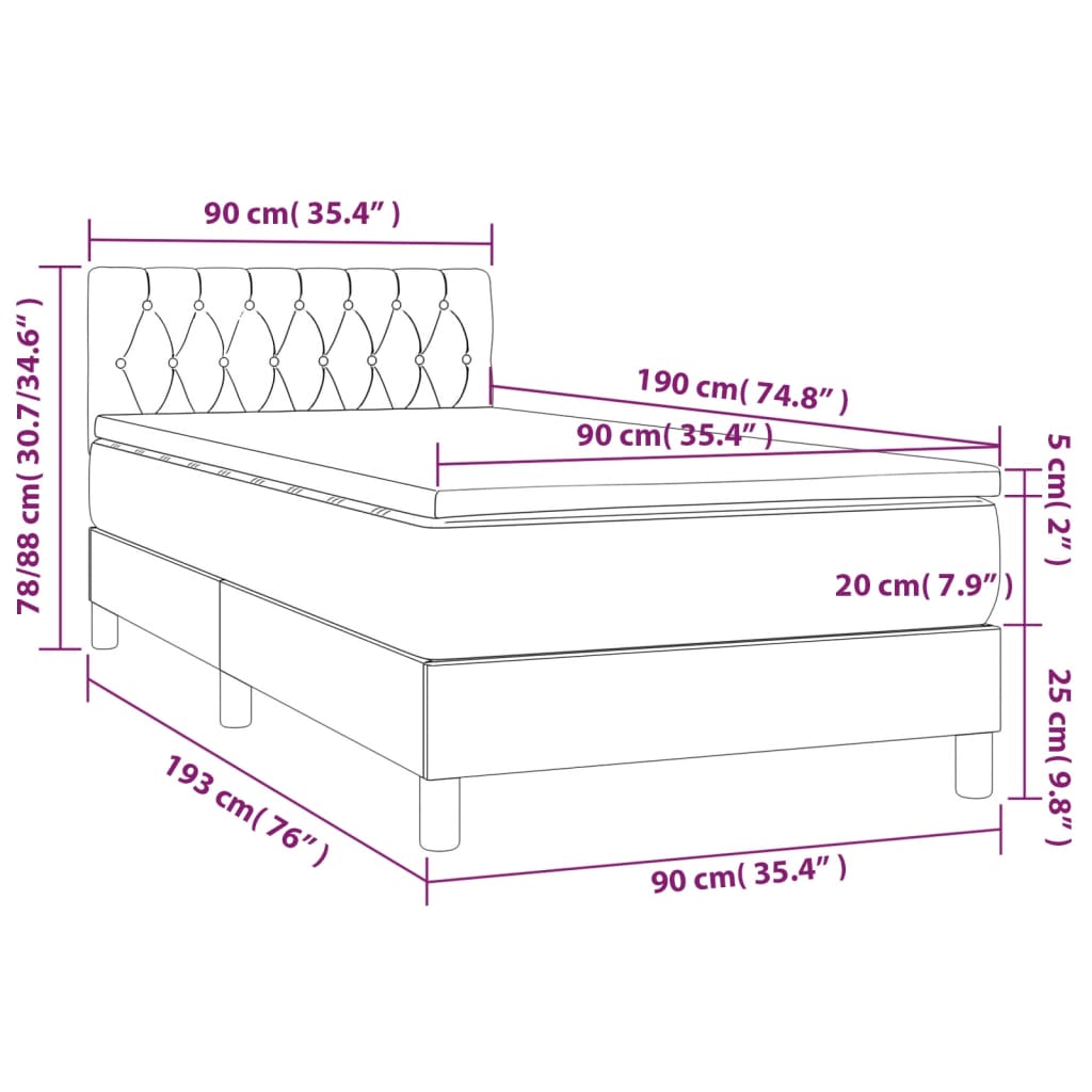Krevet box spring s madracem LED crni 90x190 cm od tkanine