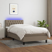 Krevet box spring s madracem LED smeđesivi 90x190 cm tkanina