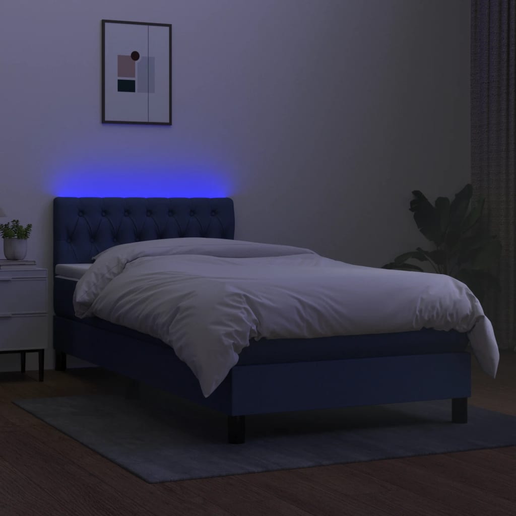 Krevet box spring s madracem LED plavi 90x190 cm od tkanine