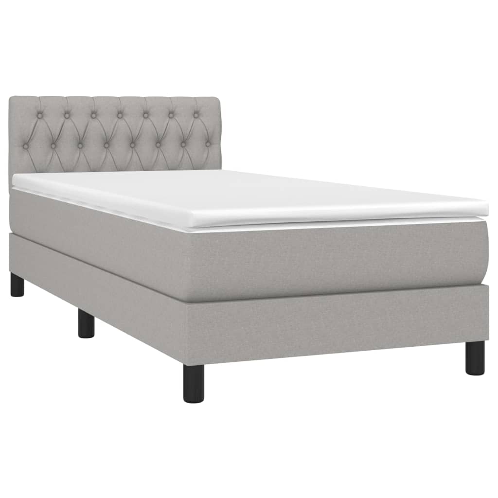 Krevet box spring s madracem LED svjetlosivi 100x200 cm tkanina