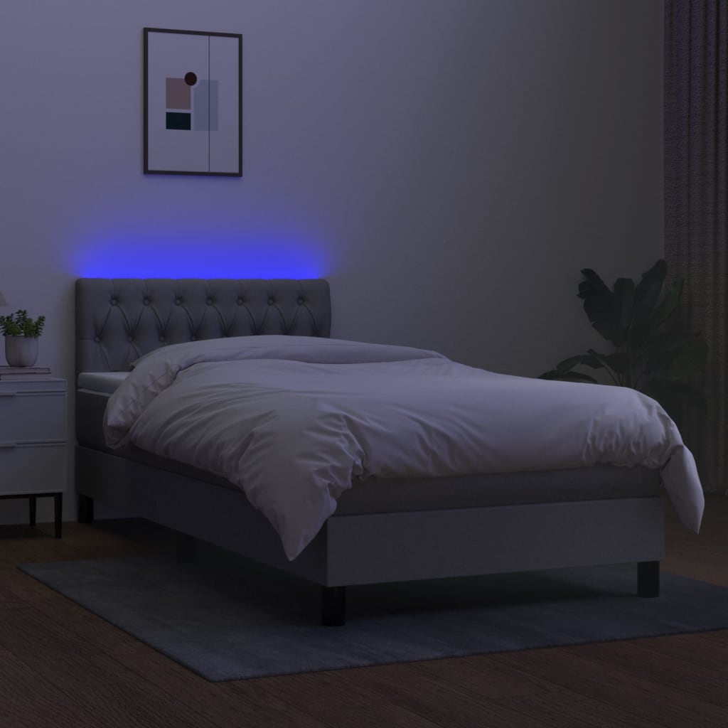 Krevet box spring s madracem LED svjetlosivi 100x200 cm tkanina
