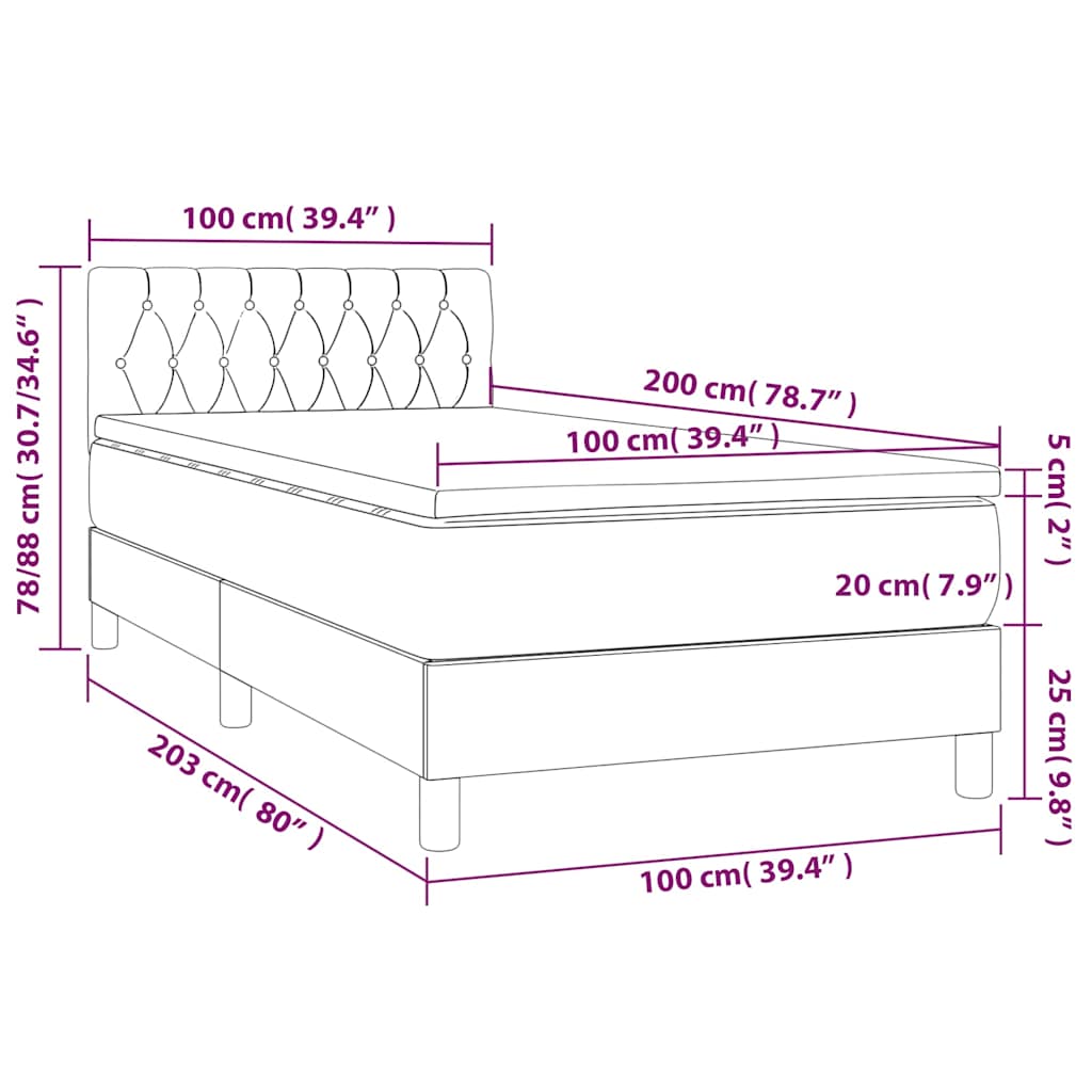 Krevet box spring s madracem LED crni 100x200 cm od tkanine
