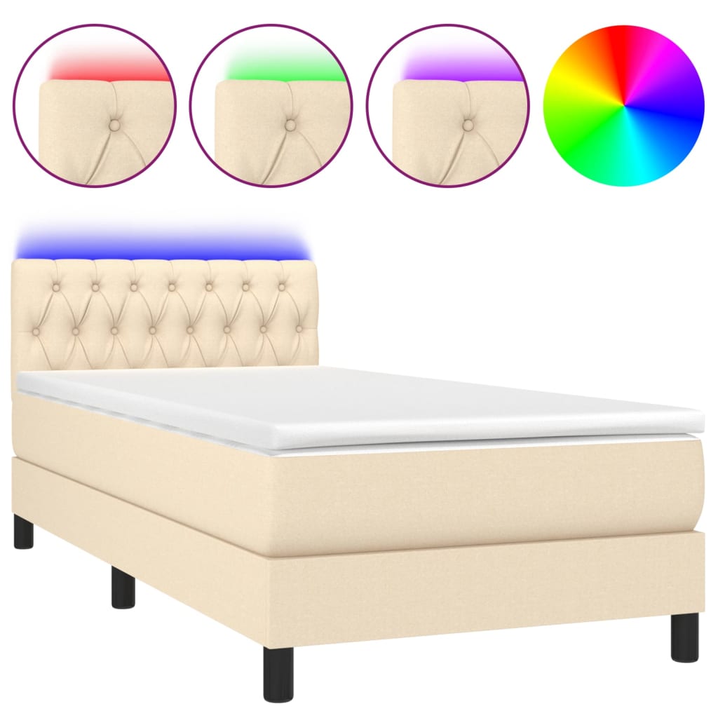Krevet box spring s madracem LED krem 100x200 cm od tkanine
