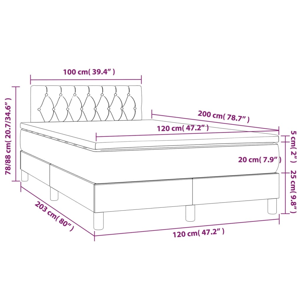 Krevet box spring s madracem LED tamnosmeđi 120x200 cm tkanina