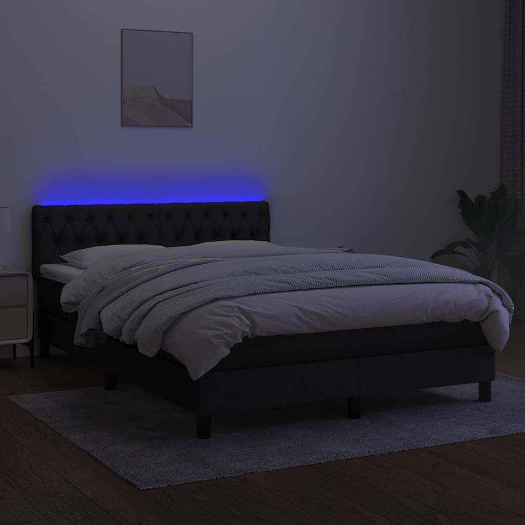 Krevet box spring s madracem LED crni 140x190 cm od tkanine