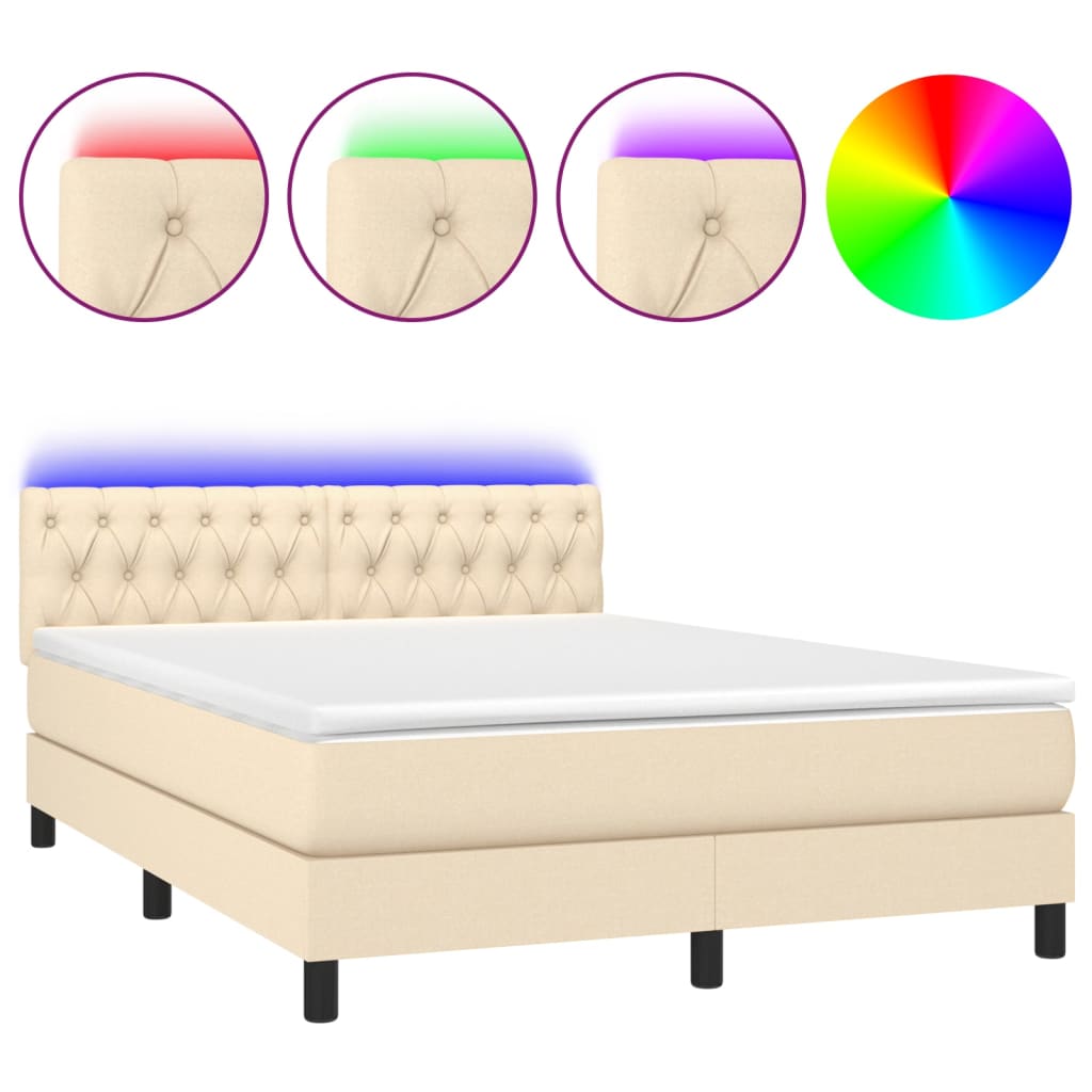 Krevet box spring s madracem LED krem 140x190 cm od tkanine