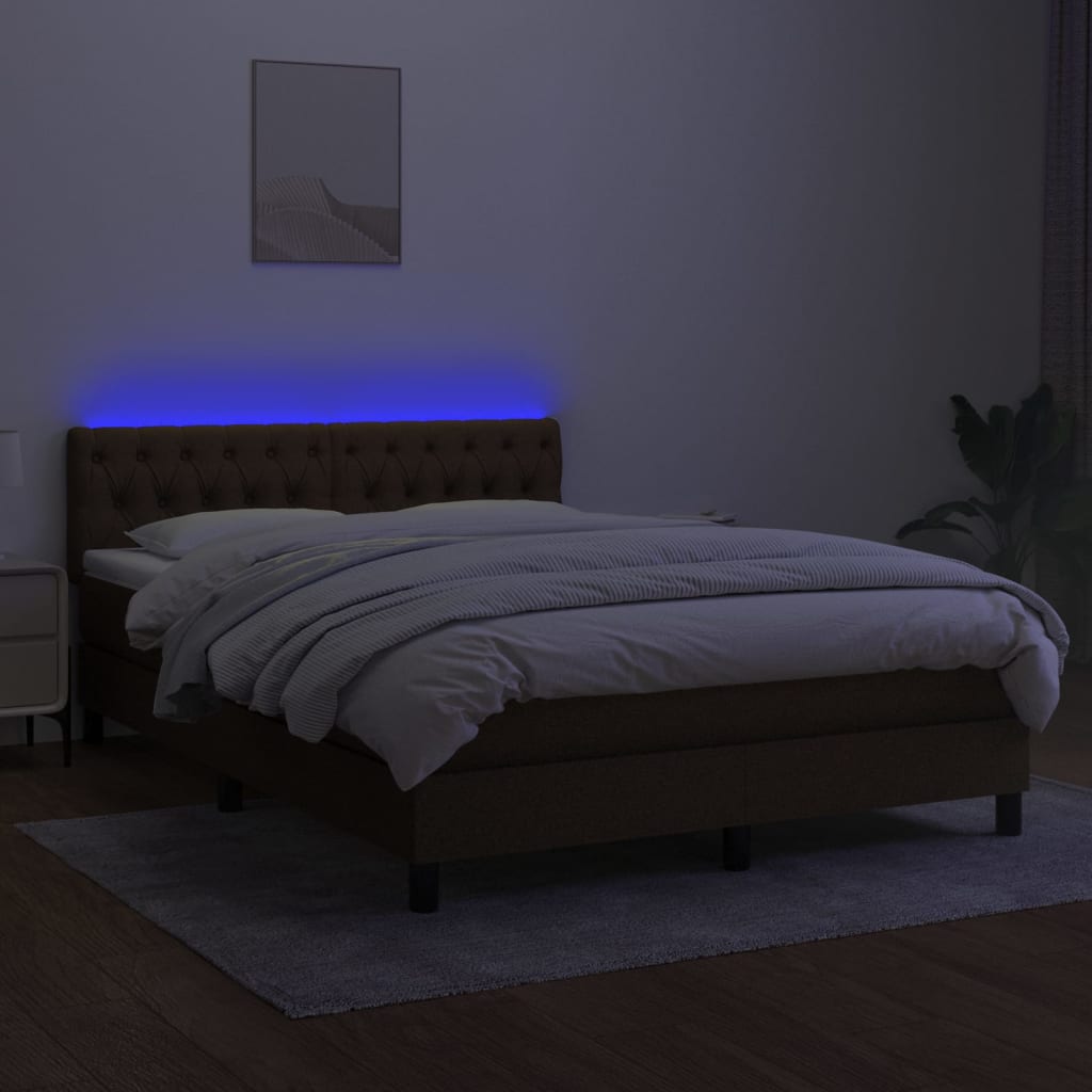 Krevet box spring s madracem LED tamnosmeđi 140x200 cm tkanina