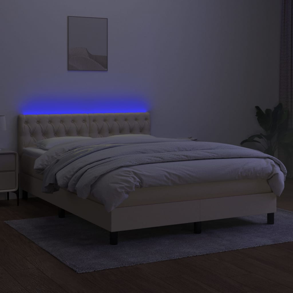 Krevet box spring s madracem LED krem 140x200 cm od tkanine