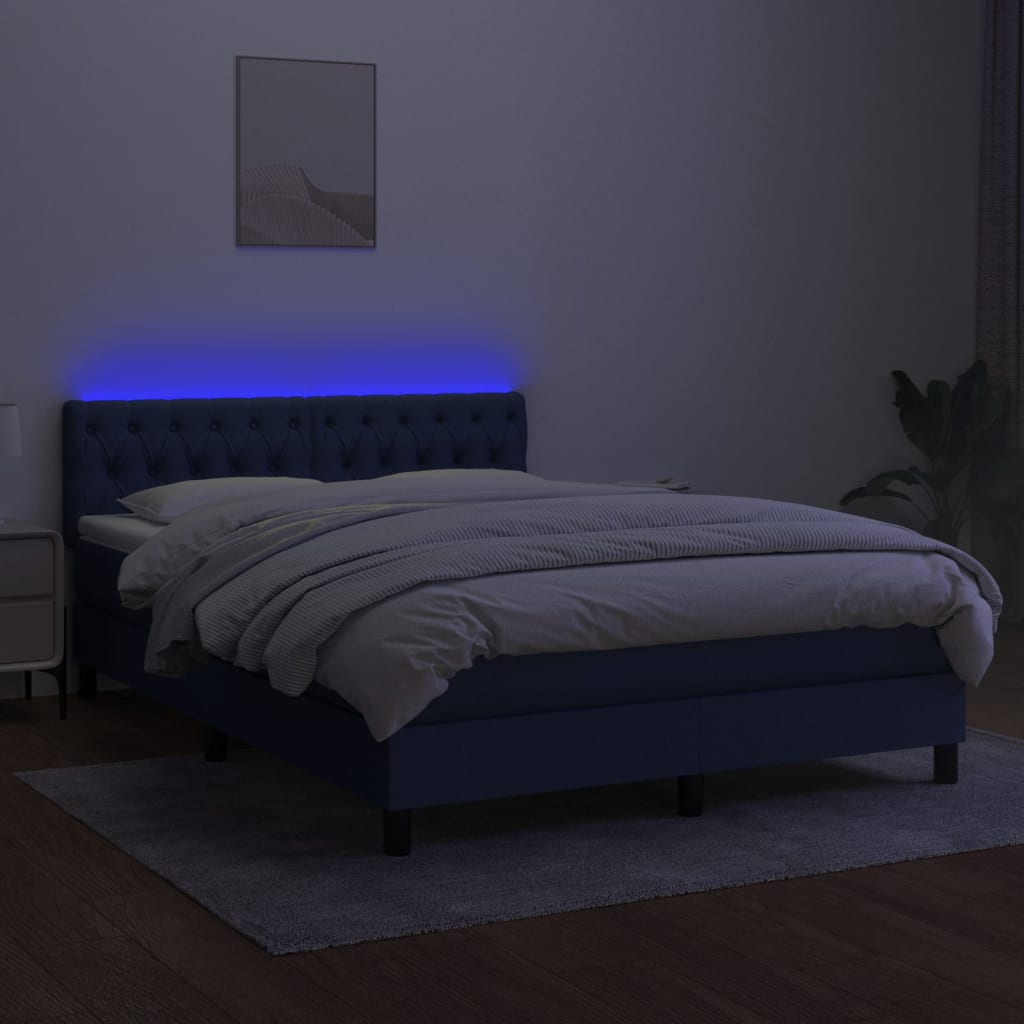Krevet box spring s madracem LED plavi 140x200 cm od tkanine