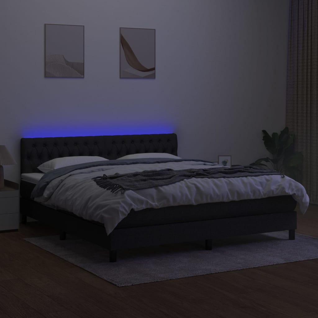 Krevet box spring s madracem LED crni 160x200 cm od tkanine
