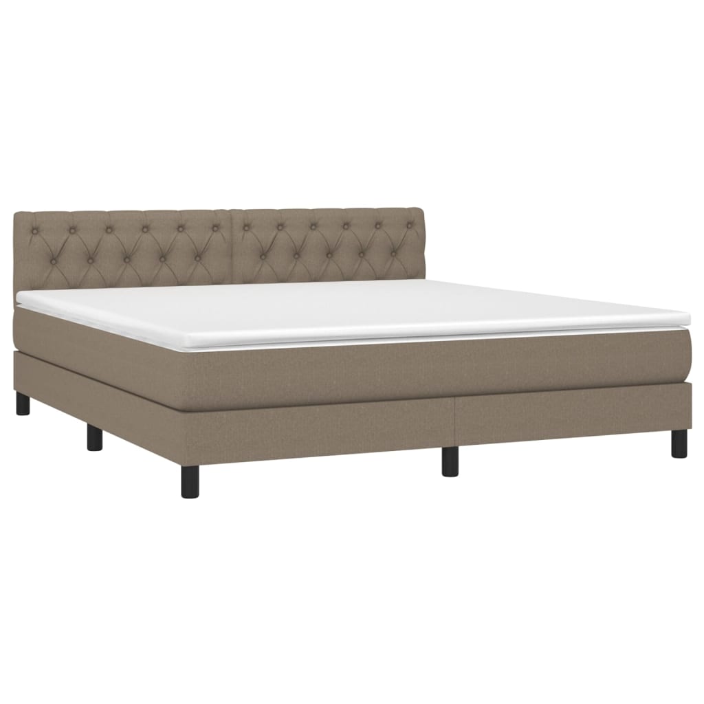 Krevet box spring s madracem LED smeđesivi 160x200 cm tkanina