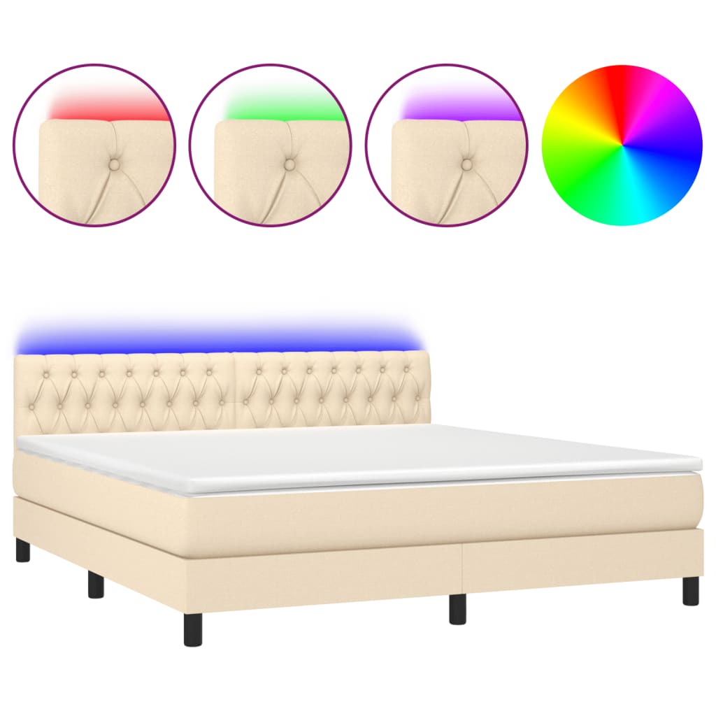 Krevet box spring s madracem LED krem 160x200 cm od tkanine