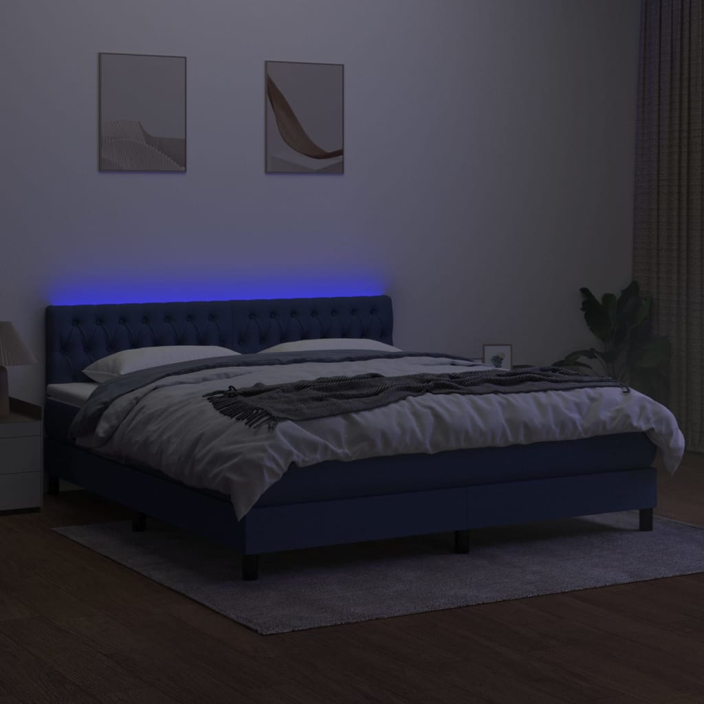 Krevet box spring s madracem LED plavi 160x200 cm od tkanine
