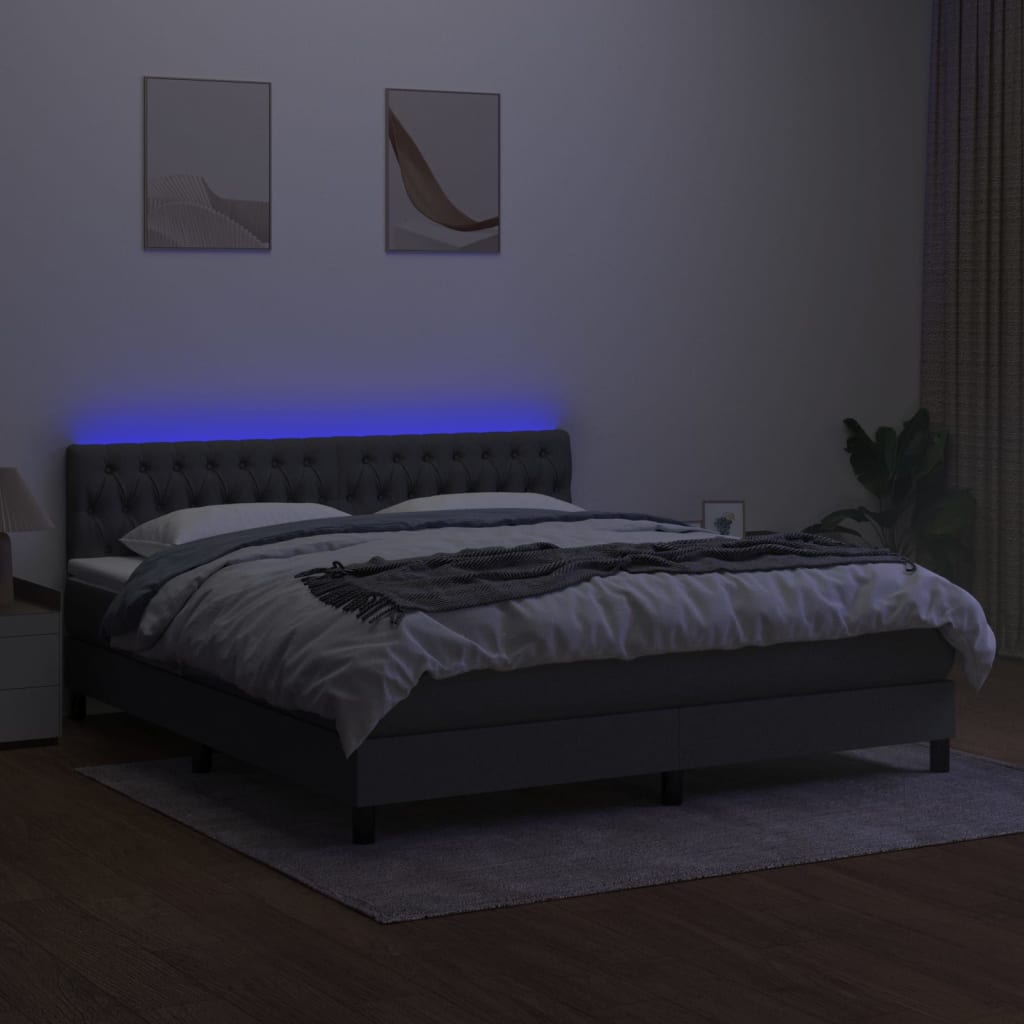 Krevet box spring s madracem LED tamnosivi 180x200 cm tkanina