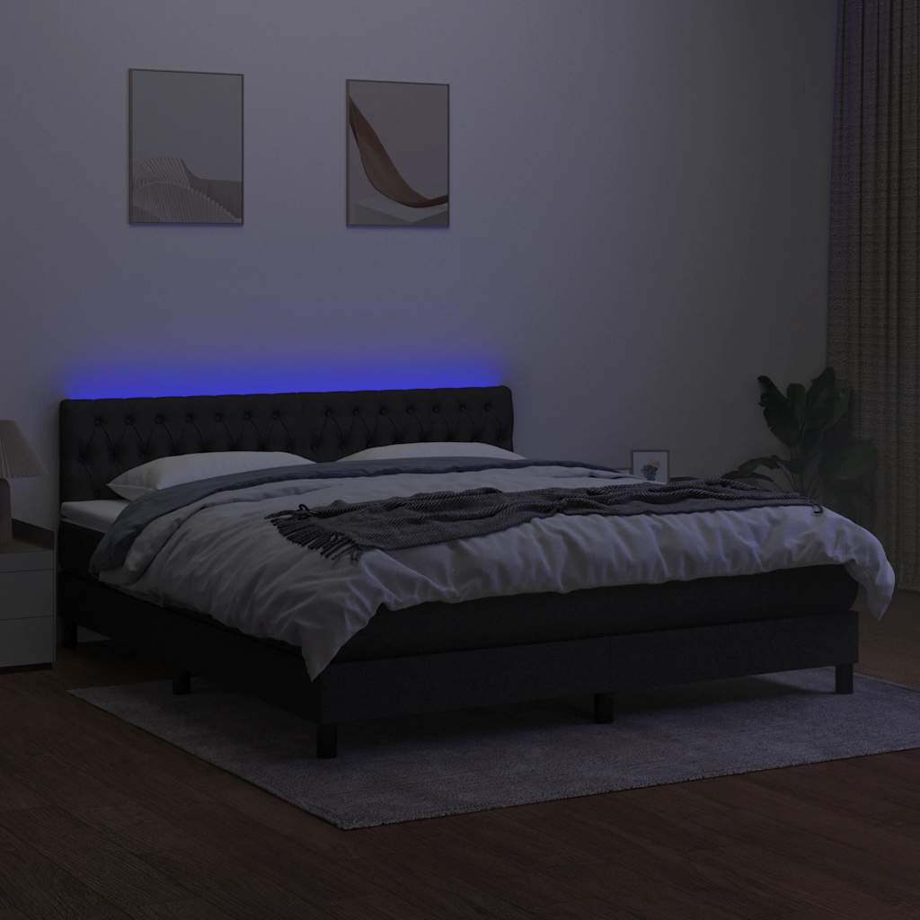 Krevet box spring s madracem LED crni 180x200 cm od tkanine
