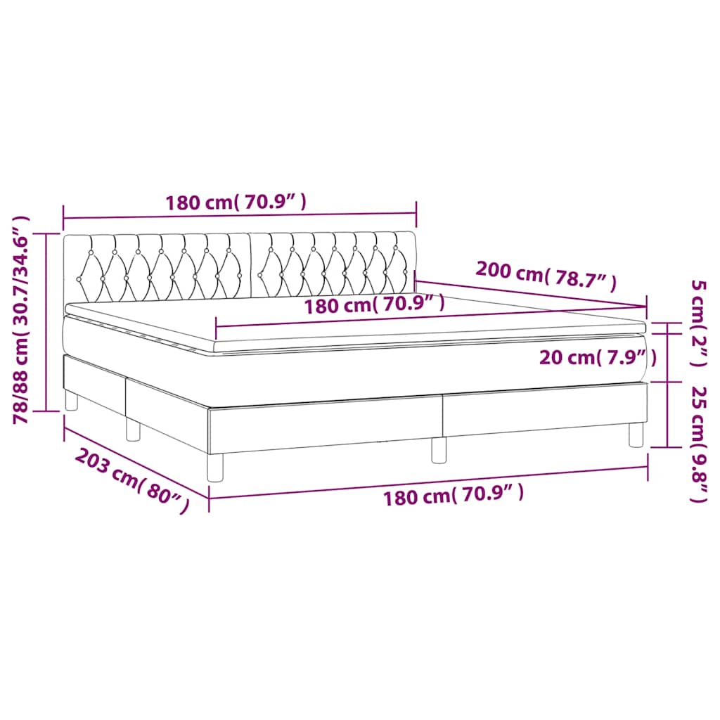 Krevet box spring s madracem LED crni 180x200 cm od tkanine
