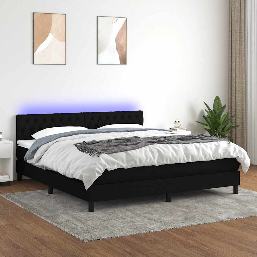 Krevet box spring s madracem LED crni 180x200 cm od tkanine