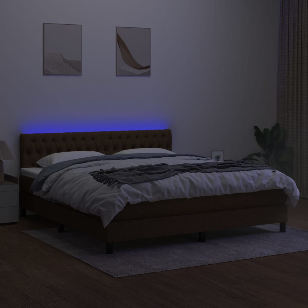 Krevet box spring s madracem LED tamnosmeđi 180x200 cm tkanina